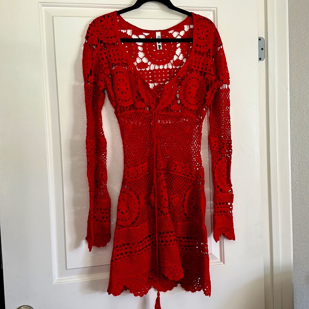 Rat and Boa red crochet dress size L
